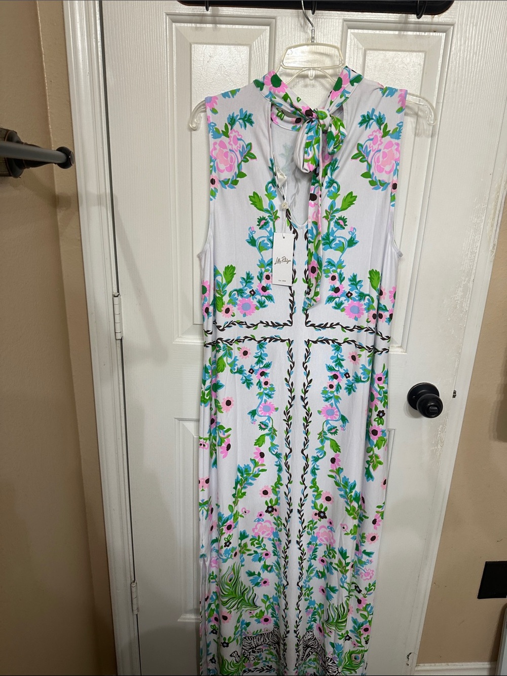 Lilly Pulitzer White Maxi Dress with Pink & Green Floral Print